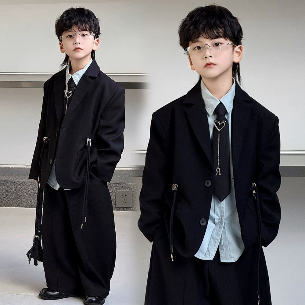 痞帅男童西装套装休闲帅气花童西服儿童礼服主持人钢琴走秀演出服