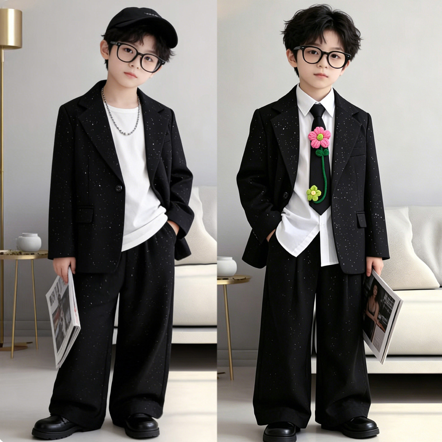 男童西装套装休闲帅气闪亮儿童礼服主持人钢琴演出服花童生日西服