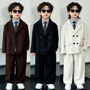 儿童西装套装男童呢子外套冬季加绒加厚休闲西服生日礼服演出服潮