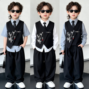 儿童礼服男童西装套装春夏帅气小主持人钢琴演出服新中式花童西服