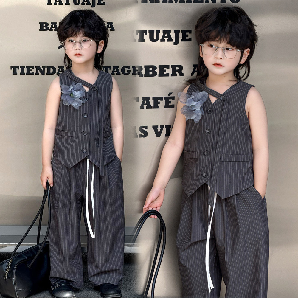 2026新款夏季儿童小西装马甲套装痞帅潮范洋气男童礼服走秀演出服