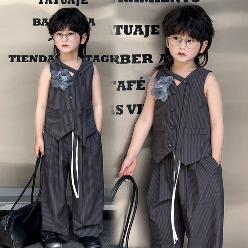 2026新款夏季儿童小西装马甲套装痞帅潮范洋气男童礼服走秀演出服