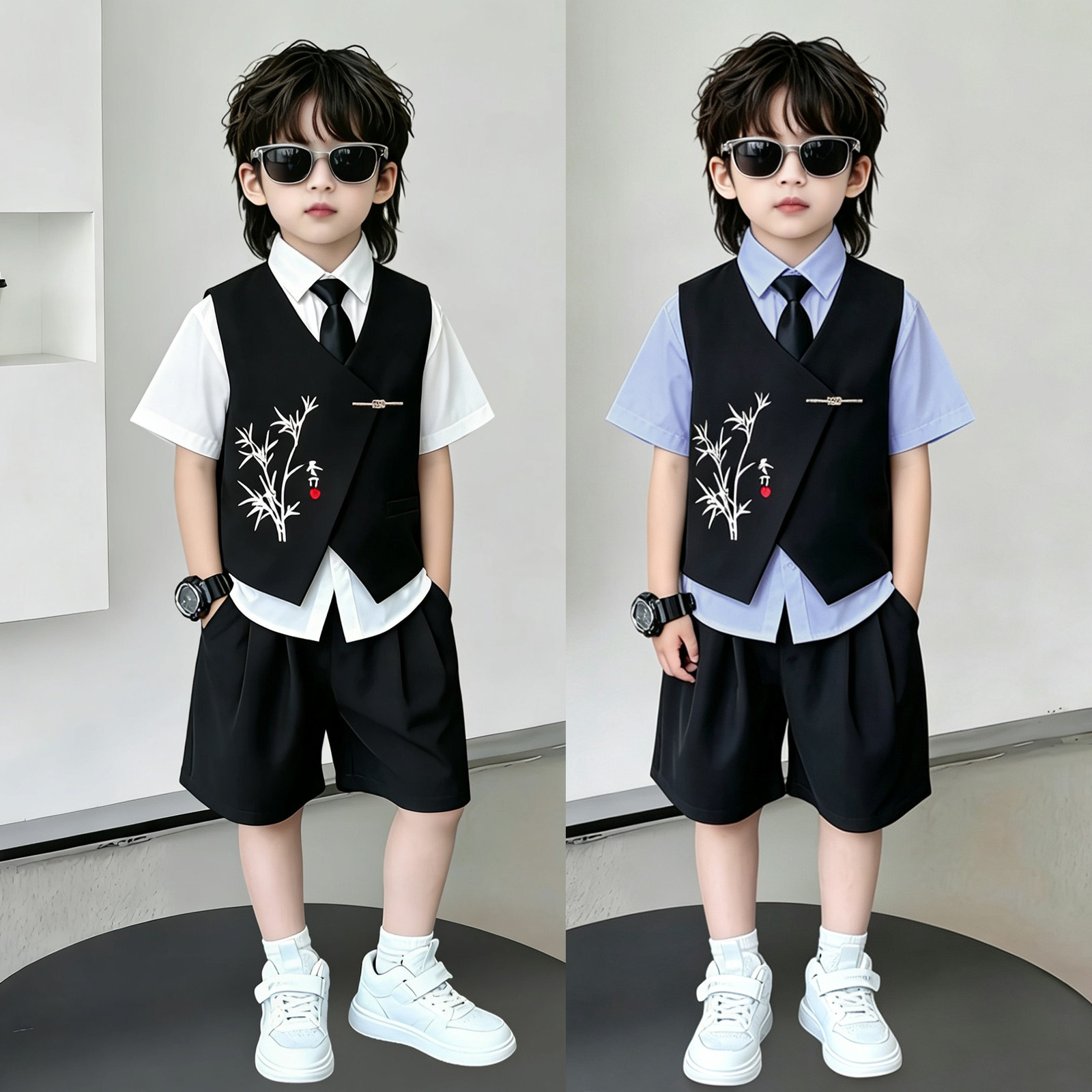 男童礼服夏季新中式国风马甲套装儿童小西装主持人钢琴合唱演出服
