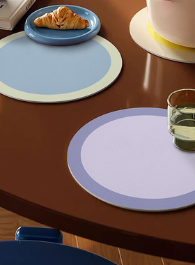 多巴胺彩色小圆垫百搭防水免洗皮革小桌垫彩色餐具咖啡杯隔热垫