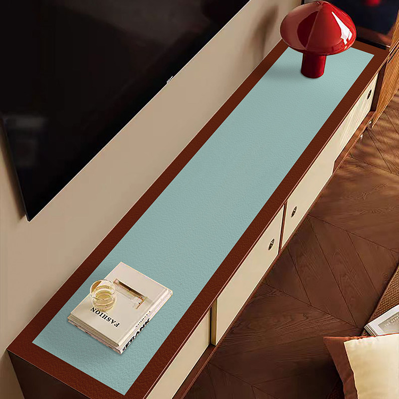 中古风电视柜纯色防水防油皮革垫轻奢酒柜长条盖布耐脏耐磨可定制