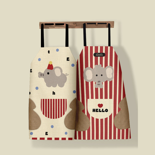 新款 防溅水棉麻混纺耐脏厨房围裙高级感可爱餐饮奶茶店专用工作服