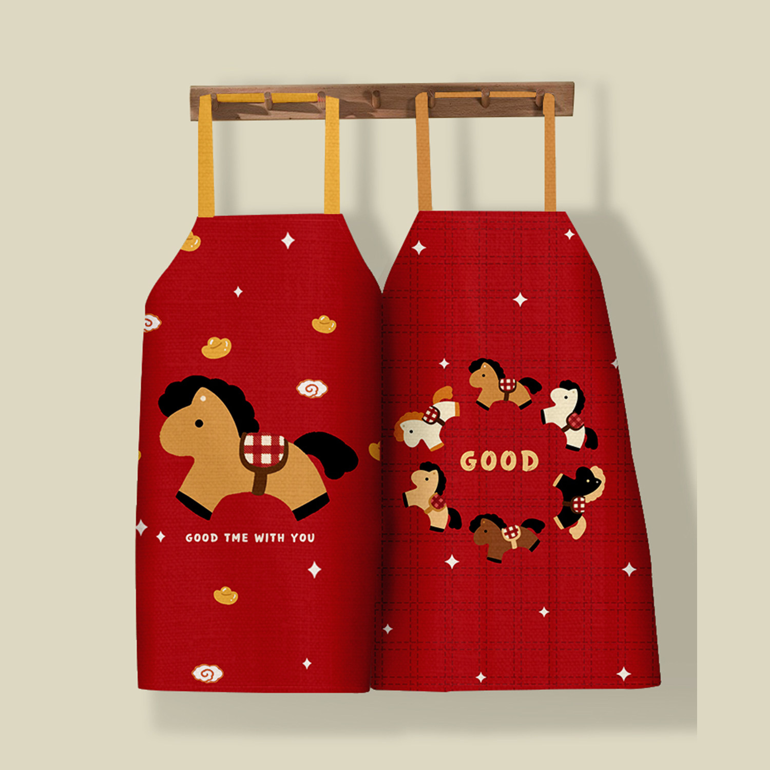 新年马年氛围感围裙家用厨房防溅水儿童画室围兜工作家务做饭围腰,家庭/个人清洁工具,围裙,淘宝优惠券,粉丝福利购,淘宝优惠卷