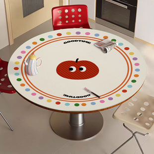 卡通红苹果圆形餐桌垫防水防油免洗桌布家用防尘茶几桌面保护垫