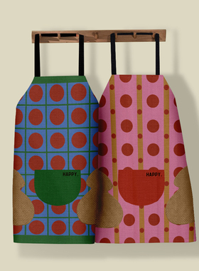 圆形波点男女通用可擦手厨房均码围裙防水家用做饭挂脖罩衣围腰