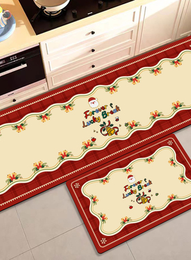 圣诞布置硅藻泥吸水速干厨房脚垫子氛围感喜庆红色圣诞地毯浴室垫