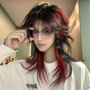 假发狼尾鲻鱼头日系少年感锁骨发挑染渐变男女通用武士头全头套式