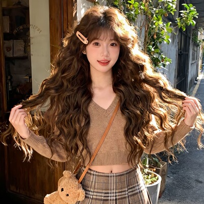 假发女冷棕色法式羊毛卷长卷发