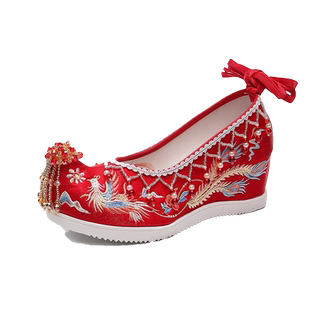 春秋季古风汉服鞋子新娘中式婚礼绣禾婚鞋女式凤冠霞帔喜庆绣花鞋