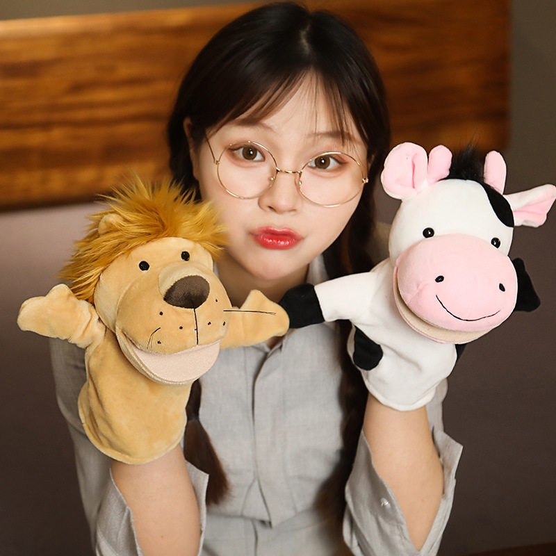 动物手偶多款式毛绒玩具可张嘴玩偶狮子鸭猴子幼儿园互动公仔现货
