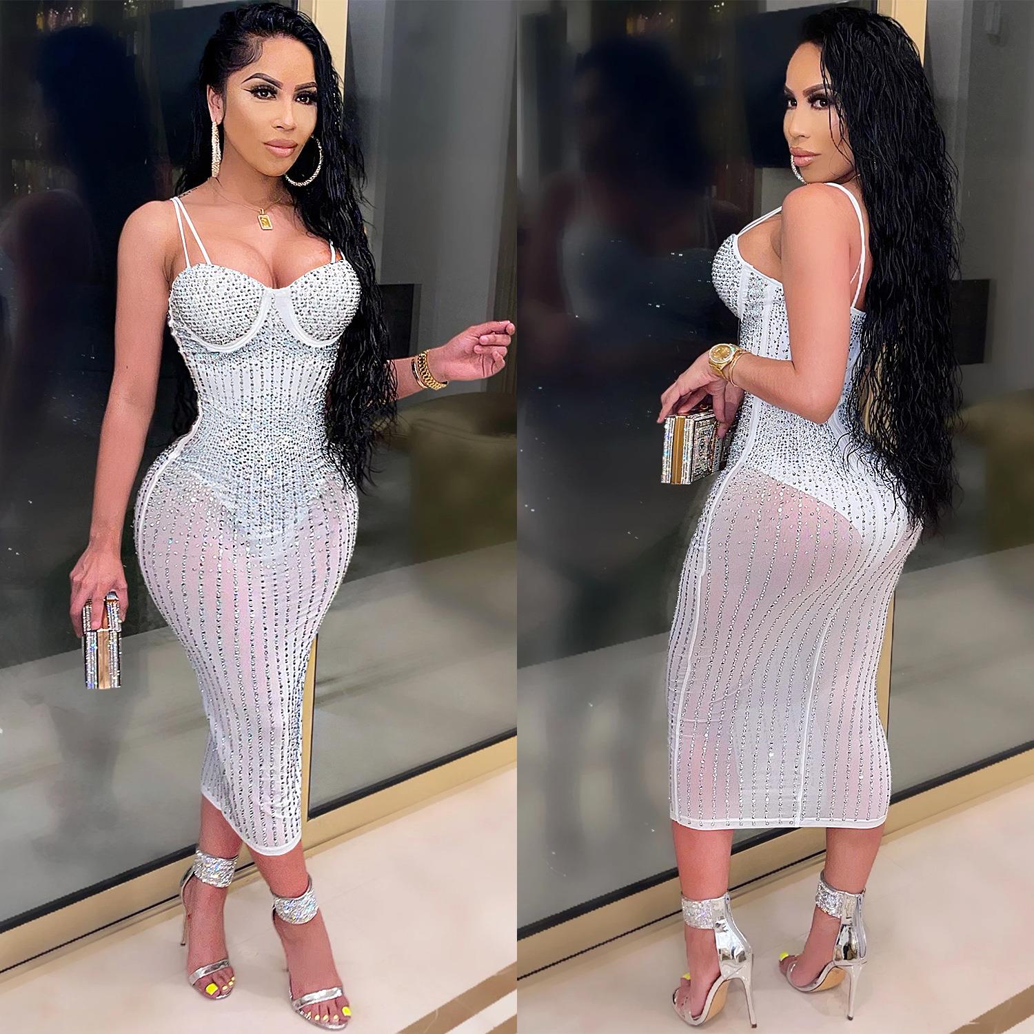 diamond dress hot womens nightclub see-through suspender