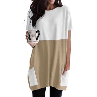 Casual Clothing Contrast Womens Short Neck Pocket Sleeve