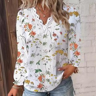 Shirt Casual neck Plant Stitching Contrast shirt Sleeve
