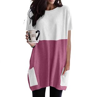 Casual Clothing Contrast Womens Short Neck Pocket Sleeve