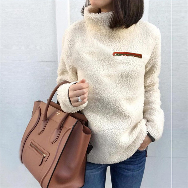 Sweater Womens Fashion Zipper Turtle Neck Bottoming-封面