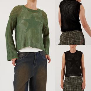 out hollow sweater autumn pullovers crewneck knit mens