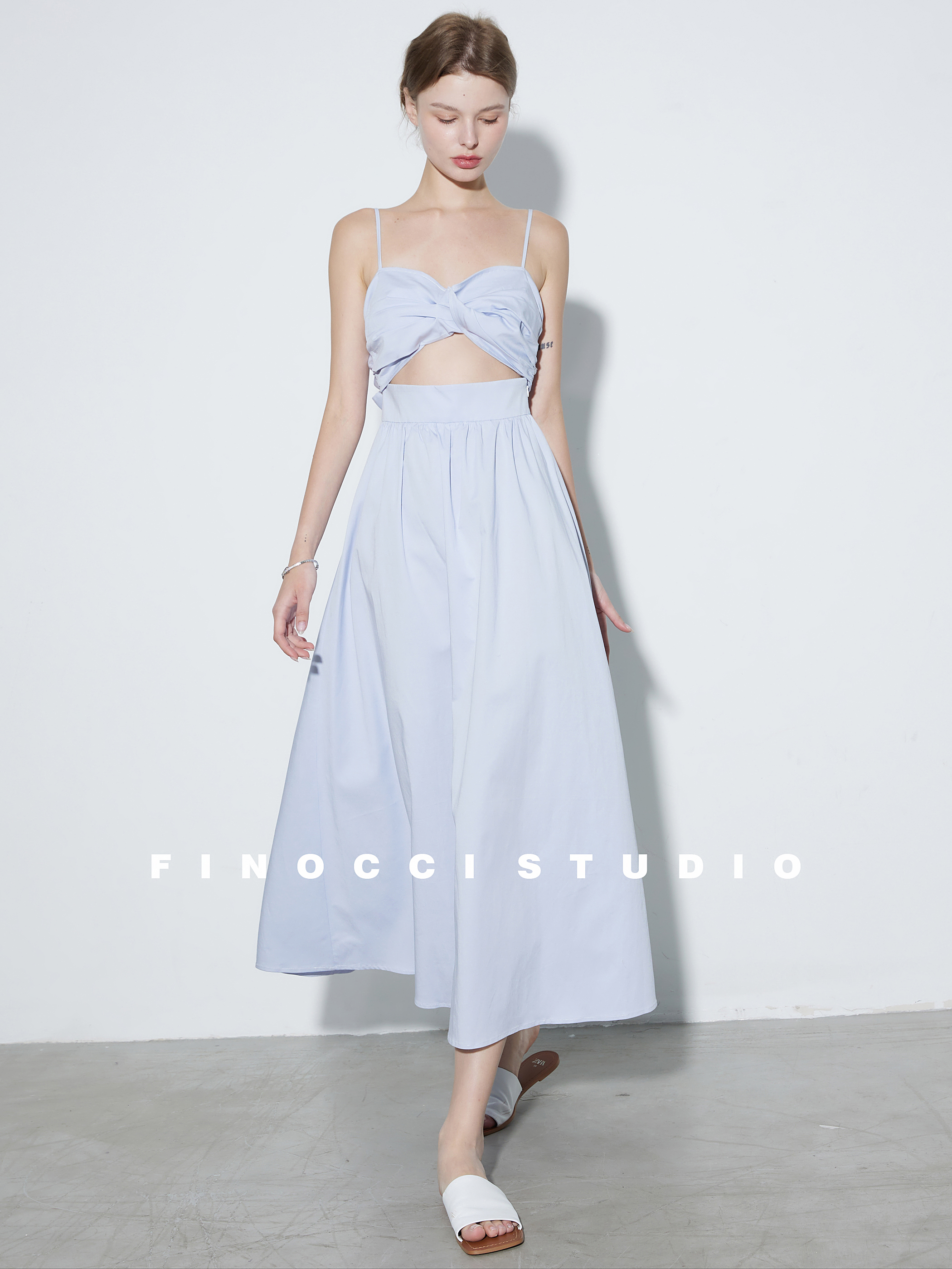 FINOCCI2024夏新款蝴蝶结连衣裙