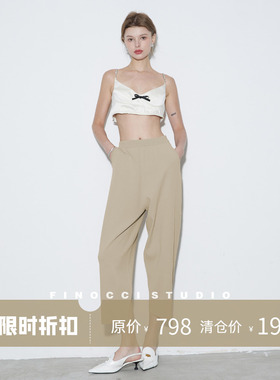 FINOCCI黏胶冰麻30nm细腻垂落不易皱舒爽自在高级剪裁显瘦针织裤