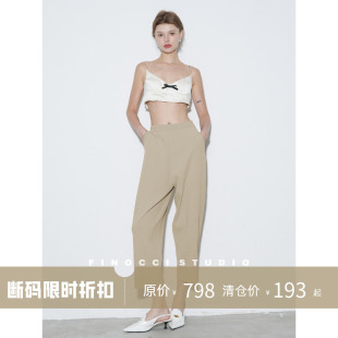 FINOCCI黏胶冰麻30nm细腻垂落不易皱舒爽自在高级剪裁显瘦针织裤