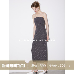 FINOCCI夏季 女烫银星辰高级感都市女郎气质直身连衣裙显瘦 新款