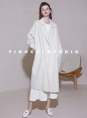 FINOCCI王牌大衣新色羊毛蚕丝廓形设计时髦高级感双面毛呢外套女