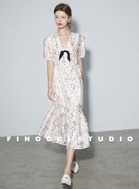 FINOCCI 维纳斯玫瑰春季梦幻印花提花浪漫氛围感法式公主连衣裙