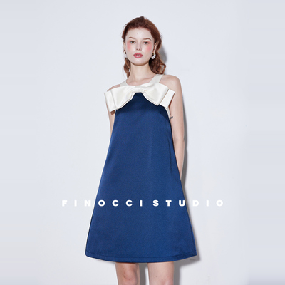 高密缎面蝴蝶结MIU风高质连衣裙