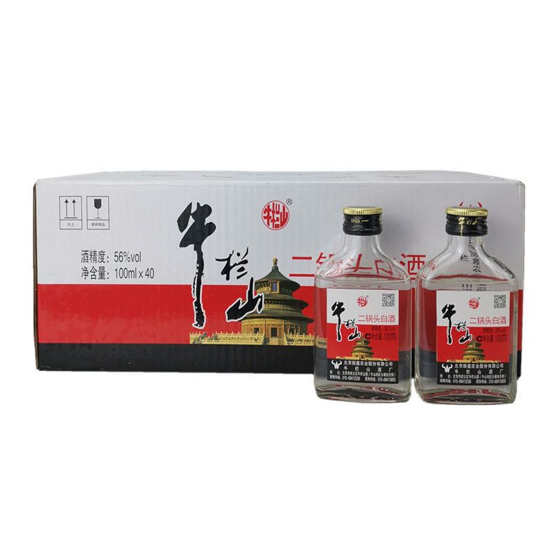 牛栏山二锅头白酒 56度度白瓶小扁二清香型 100ML*40瓶 整箱装