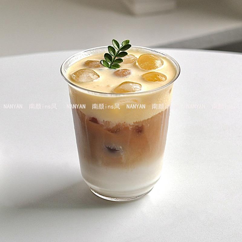 热销高颜值简约高硼硅玻璃杯冷萃冰美式拿铁杯果汁牛奶杯咖啡店同