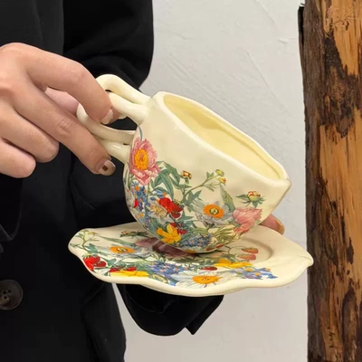 欧式复古风花卉印花咖啡杯碟套装