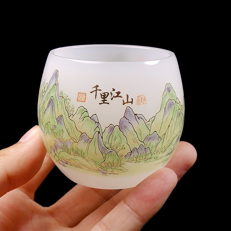 千里江山玉瓷琉璃中式茶杯图片