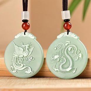 天然和田玉龙凤吊坠真玉玉佩男女情侣项链龙牌凤呈祥挂件支持刻字