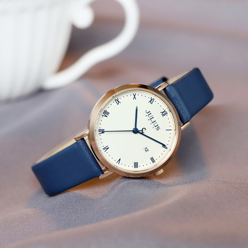 新款聚利时手表女学生轻奢小众韩版女款日历学院风大表盘石英女表