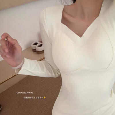 蚕丝羊绒保暖内衣女套装带胸垫