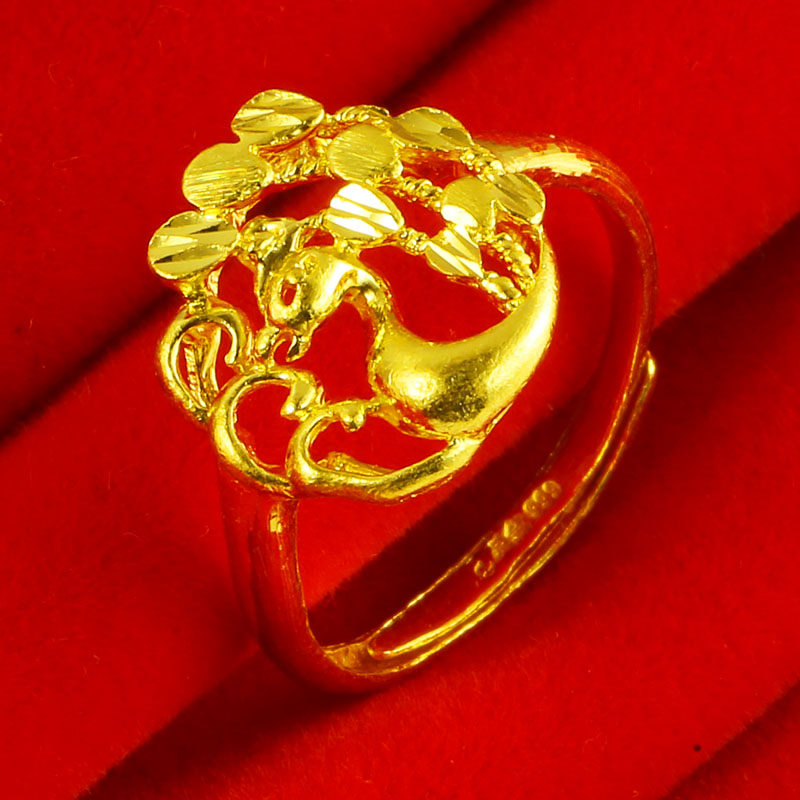 正品黄金戒指9999足金女款孔雀凤尾戒子妈妈豪华结婚纯金首饰凤戒