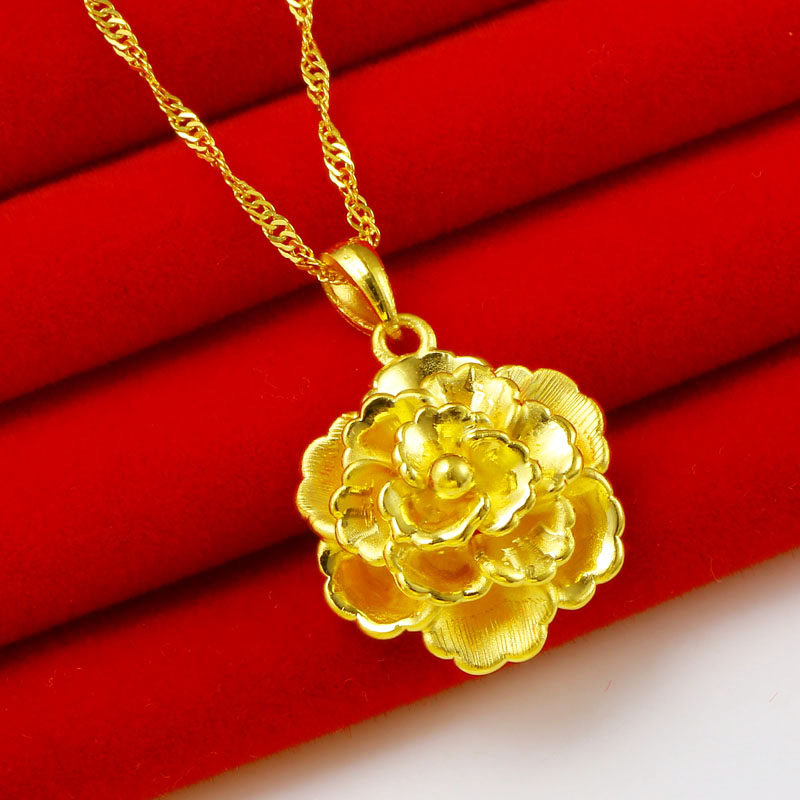 正品黄金项链吊坠女款9999足金花朵坠子素金子按克真金3d硬金饰品