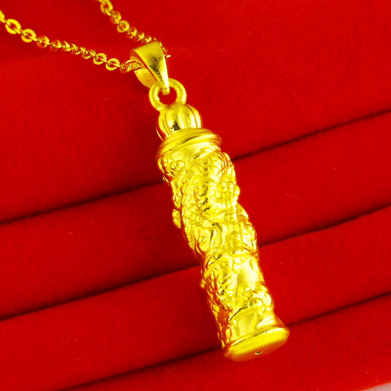 正品黄金项链吊坠男女款999足金坠子纯金24k真金生肖龙柱素金套链