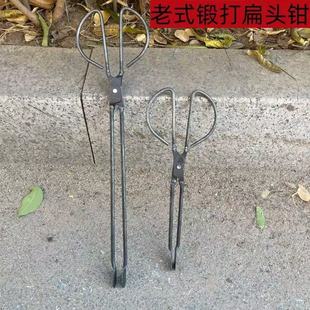 加厚垃圾夹子家用火钳蜂窝煤烧烤铁钳煤炭烧火扁头钳子拾物老式