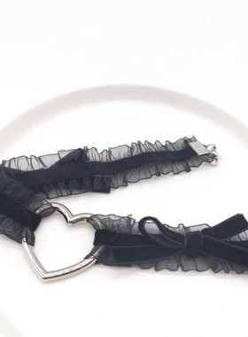 黑蕾丝金属爱心蝴蝶结choker项圈弹力颈带颈链chocker