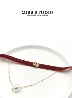 MISS小众双喜字珍珠女丝绒双层