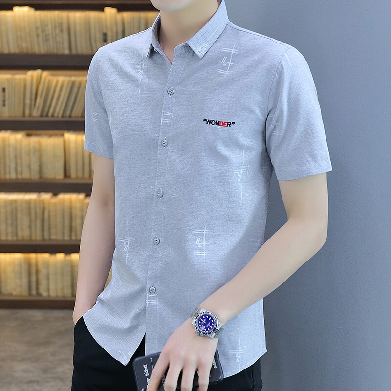 夏季短袖衬衫男士韩版潮流修身款衬衣男青年休闲上衣帅气百搭寸衫