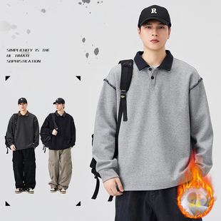 青少年潮流宽松翻领冬装 秋冬加绒加厚2025新款 上衣 卫衣男款 POLO衫