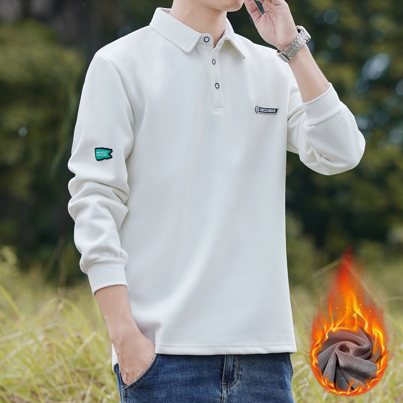 长袖polo衫男T恤翻领宽松加绒加厚卫衣休闲美式潮牌秋冬季打底衫