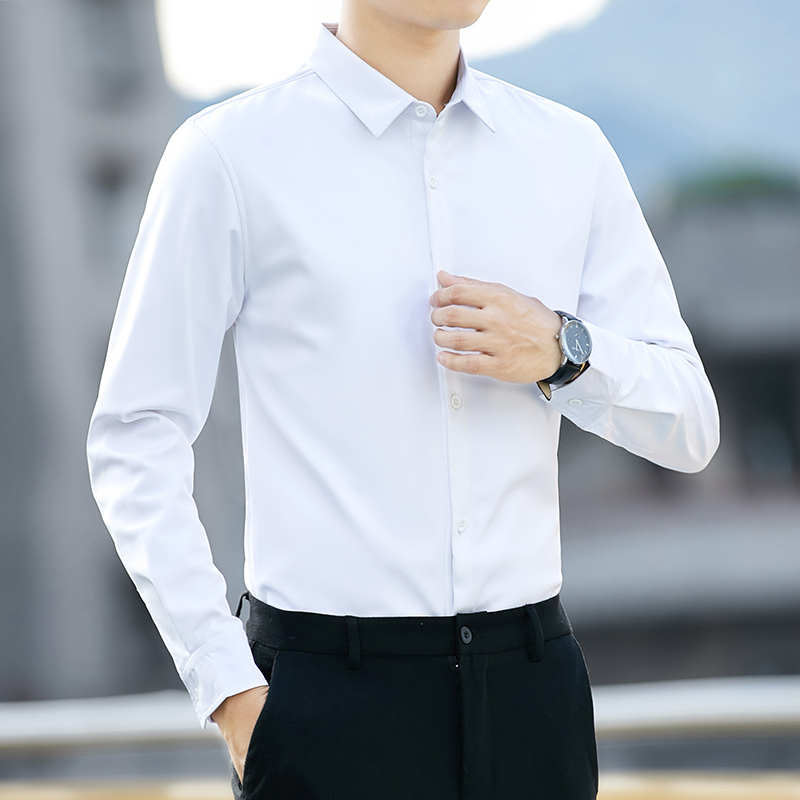 秋冬季加绒加厚保暖衬衫男长袖潮流休闲商务男士衬衣白色加棉寸衫