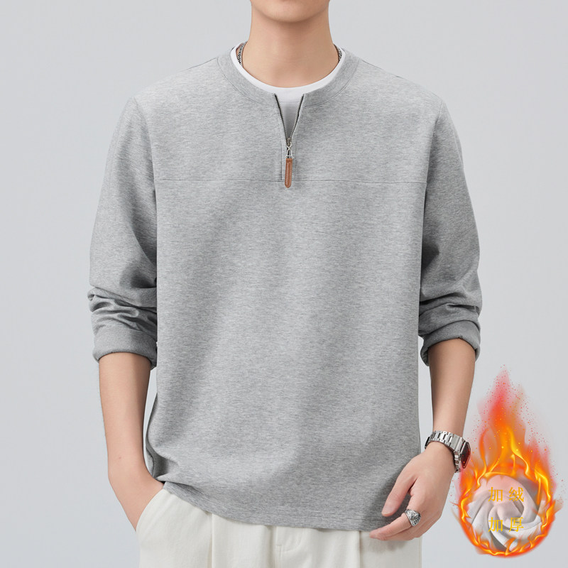 长袖t恤男2025新款半拉链秋冬季加绒上衣男假两件卫衣宽松打底衫,男装,卫衣,淘宝优惠券,粉丝福利购,淘宝优惠卷