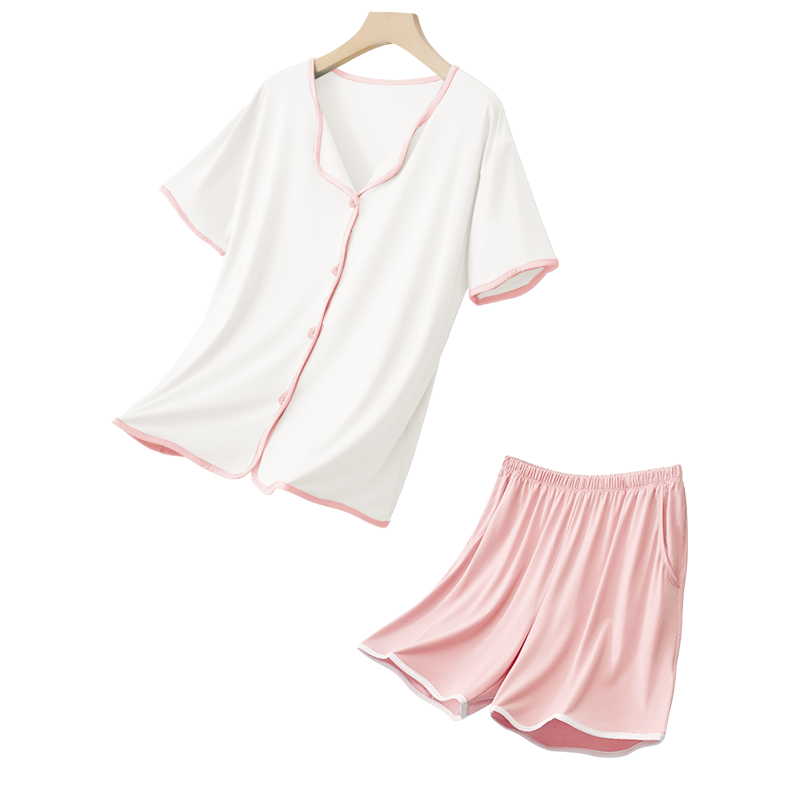 莫代爾短袖睡衣夏季女薄款大碼孕婦哺乳冰絲開衫柔軟家居服新款夏